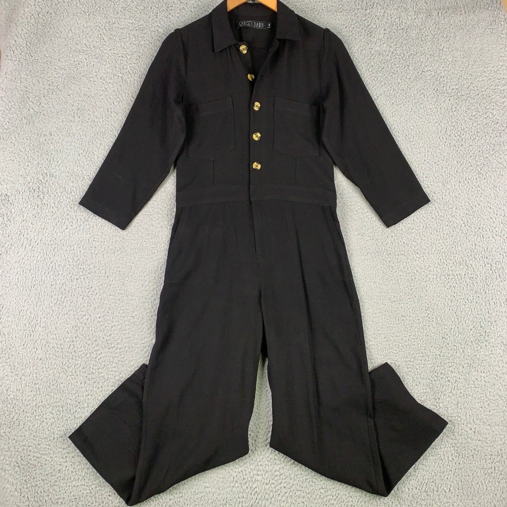 Christy Dawn Painter Jumpsuit Womens Small S Black Button Up Utility Long Sleeve